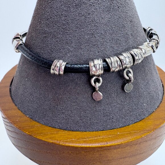 VTG Sterling Silver 925 Wrap Design Leather Cord Bracelet Size 7.5" Fit - Picture 4 of 8